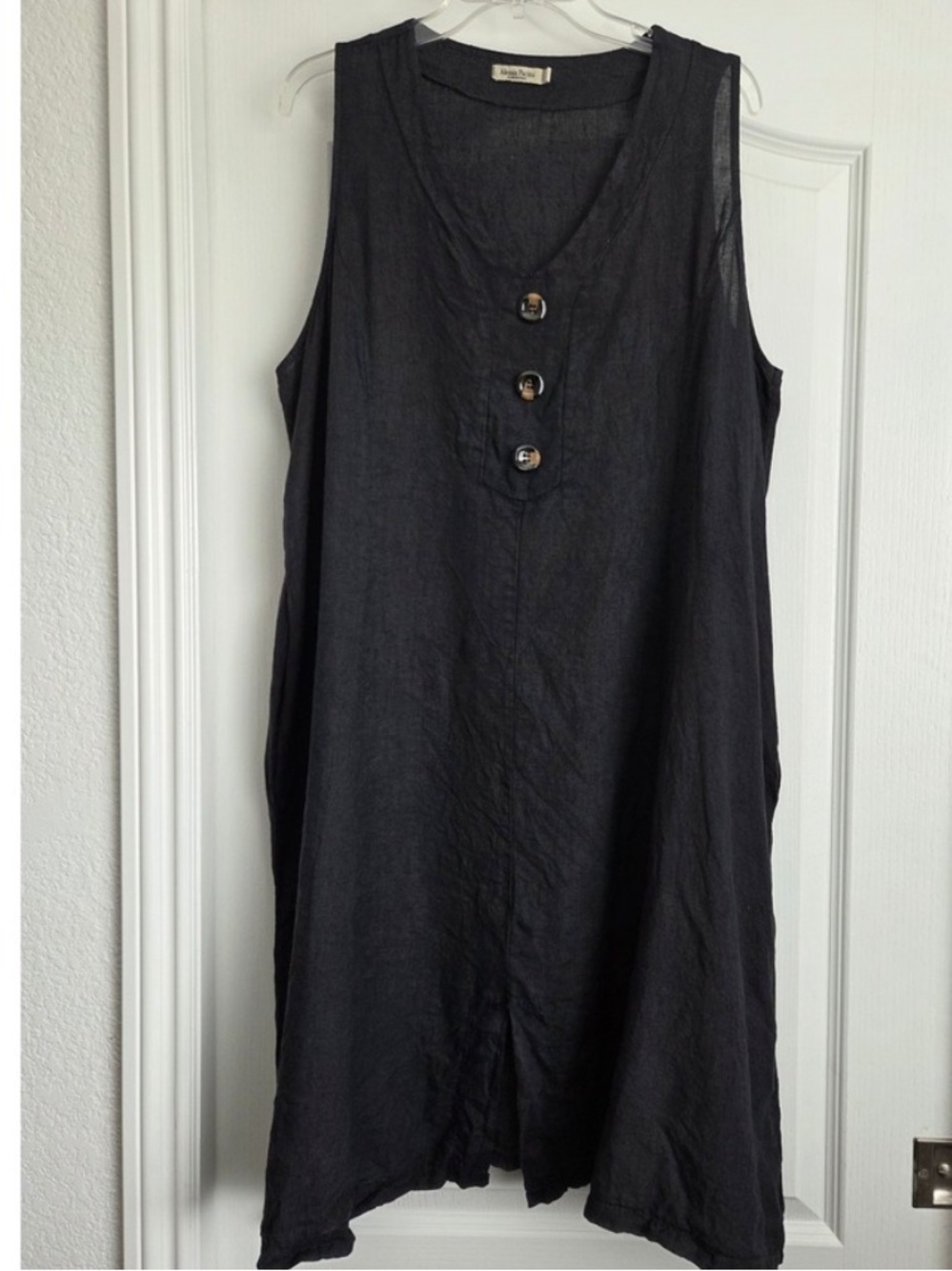 Alessia Pacini Lagenlook Linen Italian Sleeveless V-Neck Dress Plus Sz 1X Black